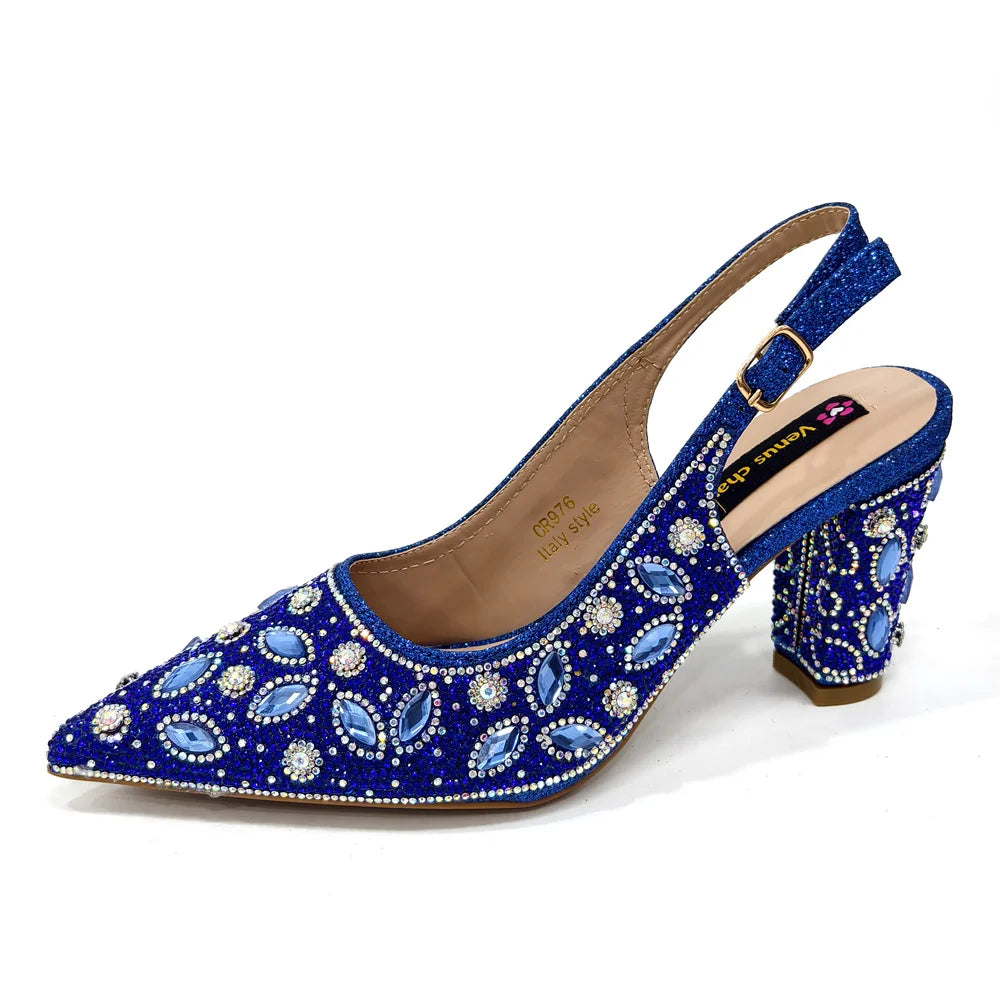 Elegant Women's Nigerian Fashion Pointed-Toe Party Shoe and Bag Set Rhinestone Luxurious Rhinestone Pumps for Special Occasions