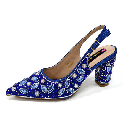 Elegant Women's Nigerian Fashion Pointed-Toe Party Shoe and Bag Set Rhinestone Luxurious Rhinestone Pumps for Special Occasions