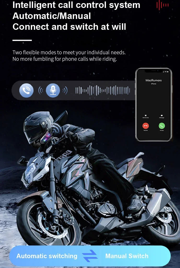 X3 Pro Motorcycle Helmet Bluetooth Headset 2-Riders Intercom 1000M BT6.0 IPX6 Waterproof Voice Assistant NoiseReduction FM Radio