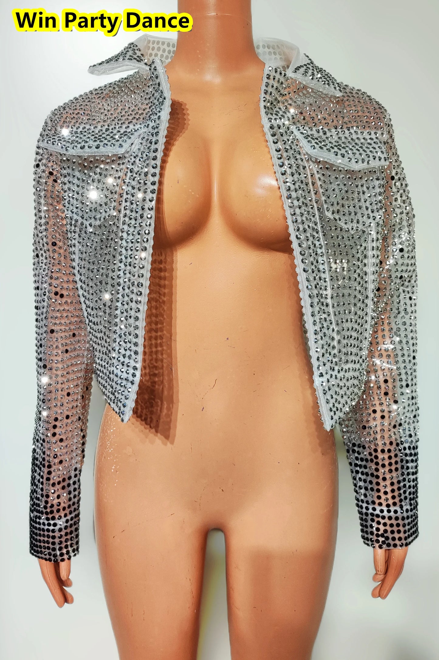 Mesh Fluorescent Full Diamond Slim Fit Hip Wrapped Jumpsuit Jacket Singer Model Nightclub Bar Performance Costume