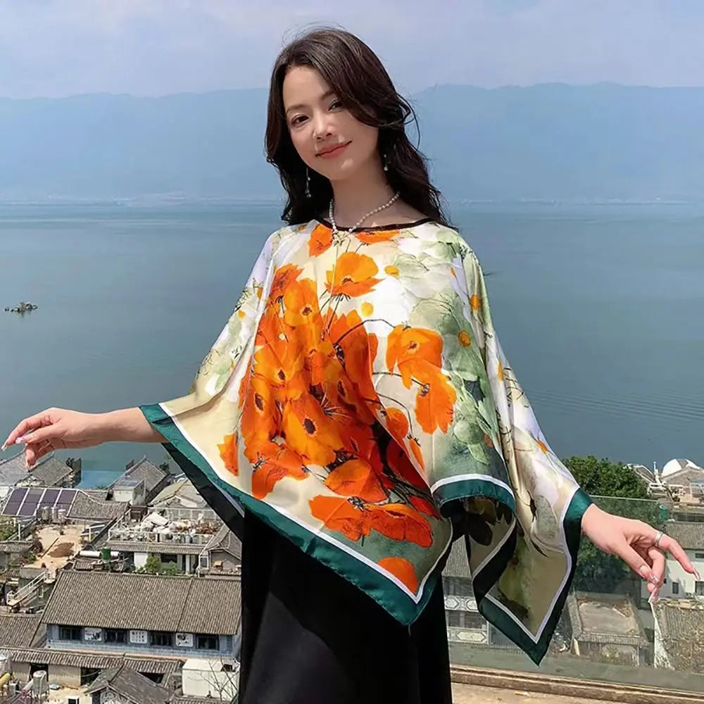 Shawls Summer Beach Sexy Women Fashion Print Chiffon Smock Bikini Cover Up Loose Blouse Sunscreen Comfortable Poncho