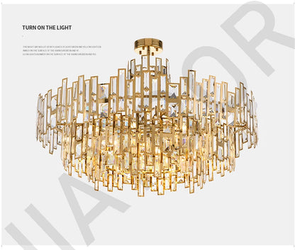 Luxury Dining Living Room Chandelier Modern Round Ceiling Pendant Lights Interior Decoration Golde Crystal Led Ceiling Light