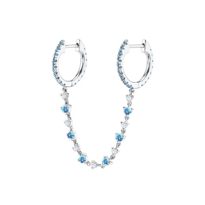 925 Sterling Silver Needle Light Blue Zircon Stud Earrings for Women Fashion Blue Enamel Pendant Earrings Luxury Jewelry Gifts