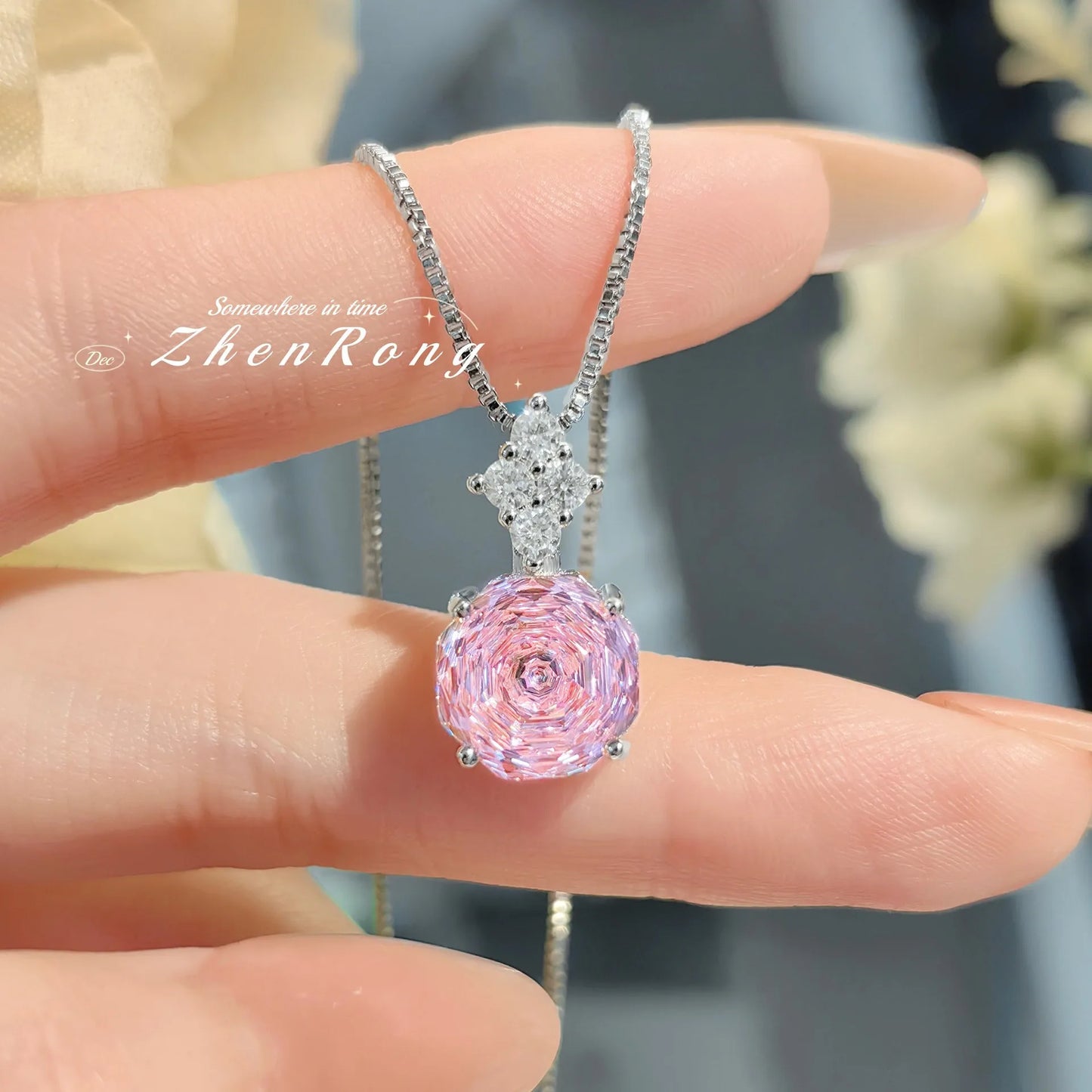 Foyejev Luxury Round Rose-cut Purple-Iron Oxide Zircon Pendant Necklace Earrings Ring Engagement Jewelry Set (Women's Style)