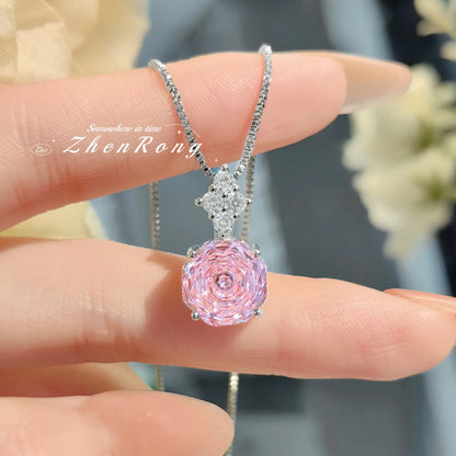 Foyejev Luxury Round Rose-cut Purple-Iron Oxide Zircon Pendant Necklace Earrings Ring Engagement Jewelry Set (Women's Style)