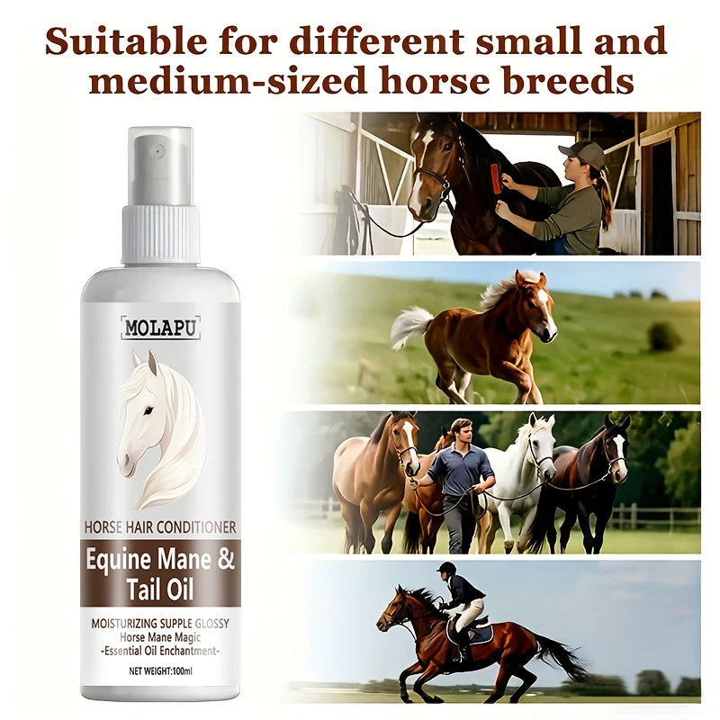 Horse Care Oil - Instant Detangler & Smoothing Mane Conditioner, Plant-Based Horsehair Oil for All Breeds and Foals, Shining Detangling Spray, Suitable for Braiding, Bun Making, Performances, and Daily Grooming