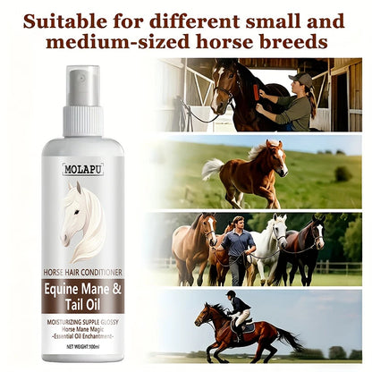 Horse Care Oil - Instant Detangler & Smoothing Mane Conditioner, Plant-Based Horsehair Oil for All Breeds and Foals, Shining Detangling Spray, Suitable for Braiding, Bun Making, Performances, and Daily Grooming