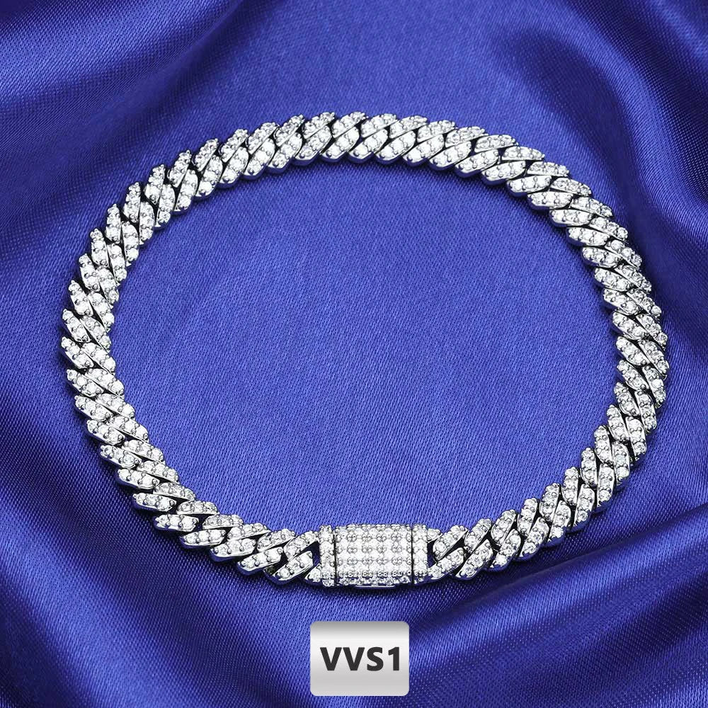 FLEXKING Moissanite Cuban Necklace for Men Women 6MM D Color VVS1 Iced Out Moissanite Miami Cuban Link Bracelets Box Clasp