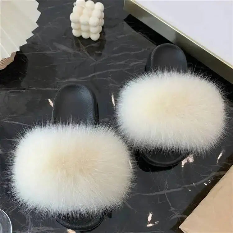 Women's Fluffy  Slides Fashion Plush fluffy Flat Sandals Casual Indoor Outdoor Beach Casual Slippers
