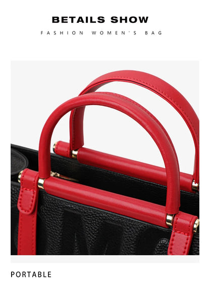 2026 New Large Capacity Contrast Letter Printed Women's Handbag High end Cowhide Mom's Bag
