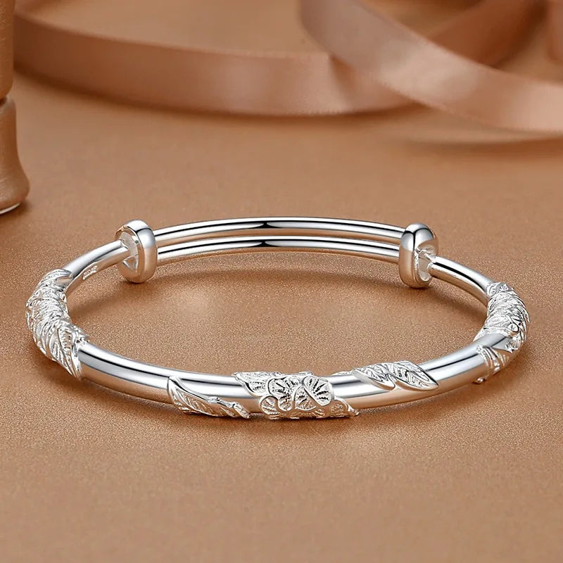 925 Sterling Silver Full-blown Flowers Bracelet For Women Original Texture Adjustable Solid Bracelets Light Luxury Party Jewelry