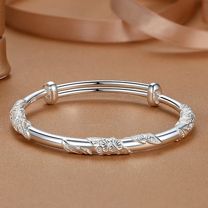 925 Sterling Silver Full-blown Flowers Bracelet For Women Original Texture Adjustable Solid Bracelets Light Luxury Party Jewelry