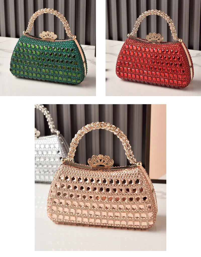 Silver Woman Bag Shine Bling Crown Hasp Diamond Shoulder Bag Crossbody Luxury Designers Rivet Clutch Party Evening Sparkly Purse