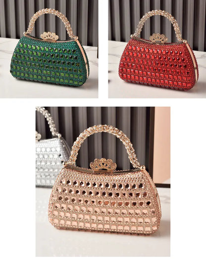 Silver Woman Bag Shine Bling Crown Hasp Diamond Shoulder Bag Crossbody Luxury Designers Rivet Clutch Party Evening Sparkly Purse