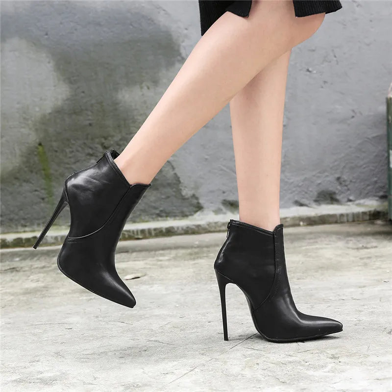 Black Women's high-heeled Ankle Boots Spring Autumn Fashion Point Toe Ladies Shoes Sexy Nightclub Short Boot Grey Large Size 45