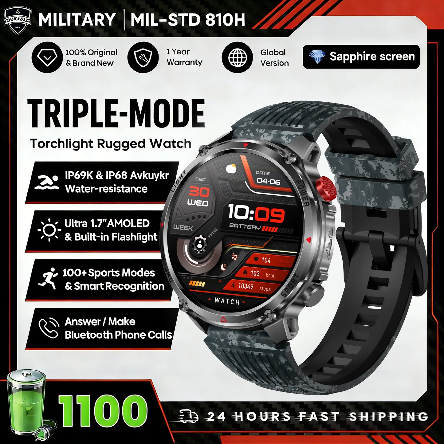 2026 T-Rex3 Ultra 1100mAh Battery Smart Watch GPS Track Compass IP69K Waterproof Sports tracker Outdoors Military Smartwatches