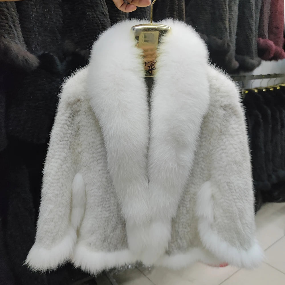 2026 New Real Natural Mink Fur Pashmina Women Fashion Knitted Mink Fur Scarf Lady Real Mink Fur And Fox Fur Collar Poncho Shawl