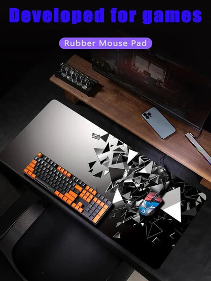 Black and Gray Polygon Pattern Mouse Pad Desk Mat Stitched Edge Non-Slip Gaming Mats PC Accessories Keyboard Desk Pad Mauspad