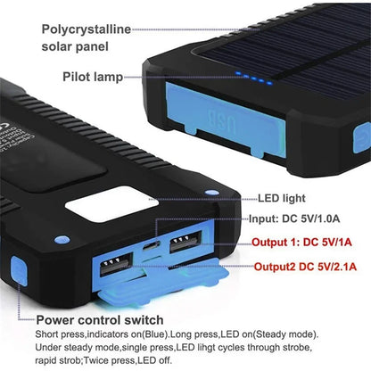 Solar Power Bank 100000mAh Waterproof Portable Solar Panel Charger Powerbank for iPhone16 Samsung Huawei Xiaomi External Battery