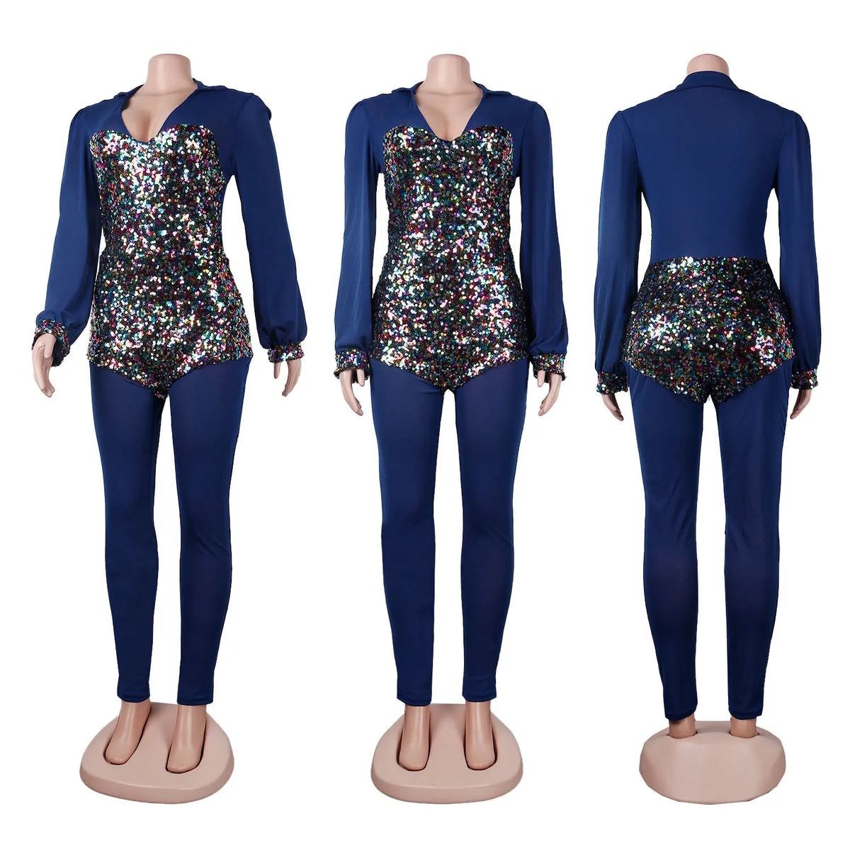 Sequined Club Pencil Jumpsuit Sexy Women V-neck Bodycon Autumn Sequins Party Overalls Romper