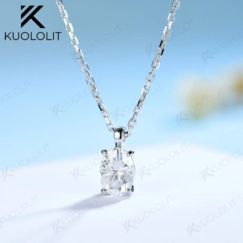 Kuololit 2CT Oval Moissanite Necklaces for Women Solid 10K 14K 18K 925 Sliver Moissanite 1CT Pendant with Chain for Engagement