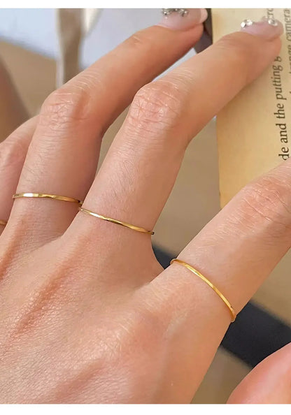 GHIDBK 0.5mm Extremely Thin Stainless Steel Anti-Tarnish Rings for Women Fashion Simple 18K Pvd Gold Plated Ring Office Style