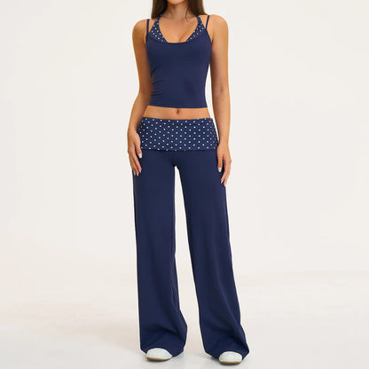 2PCS Stripes Fitness Suit Women's Tracksuits Polka Dot High Waist Workout Capri Pants Sports Set Female Yoga Sports Clothes