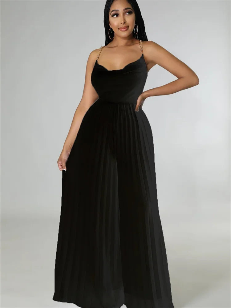 Wmstar Summer Jumpsuits Women Backless Sleeveless High Temperature Pleated Solid Wide Leg Rompers Wholesale Dropshipping 2025