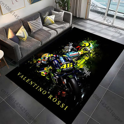 Motorcycle racer leaning corner speed splatter Print Carpet for Living Room Bedroom Sofa Home Decor Non-slip Mat Luxury Gift