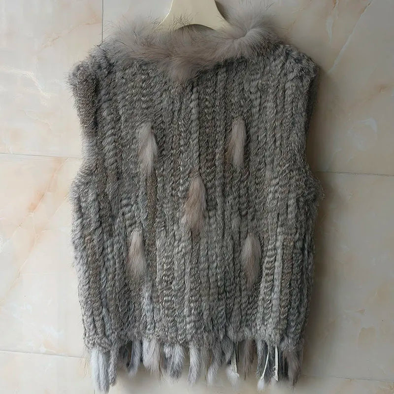 HSPL Sleeveless Women Fashion Fur Vest Knit Waistcoat For Lady For 2018 Spring Real Rabbit Fur Female Vests Black  Waistcoat