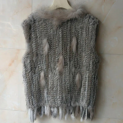 HSPL Sleeveless Women Fashion Fur Vest Knit Waistcoat For Lady For 2018 Spring Real Rabbit Fur Female Vests Black  Waistcoat
