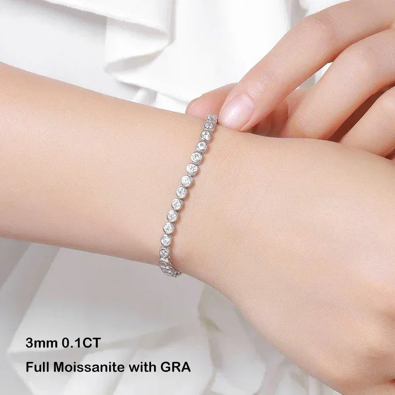 EWYA Sparkling Real Bubble 2/3mm D Color Full Moissanite Tennis Necklace for Women S925 Silver All Diamond Neck Chain Necklaces