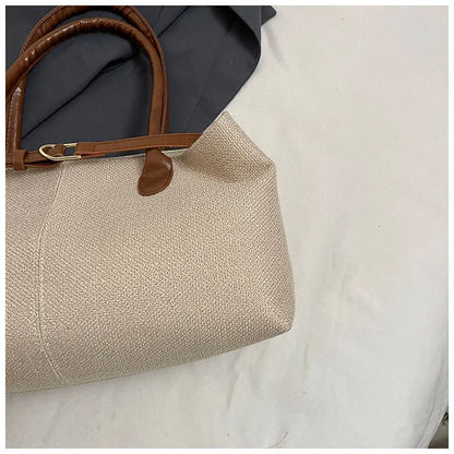 CLAREGQI  Women's Large Capacity Canvas Tote Bag, Leather Handle Shoulder Underarm Bag, Versatile Casual Commuter & Travel Handb