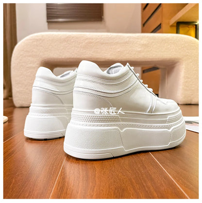 10-14cm Chunky Sneakers Women Platform Shoes Elevator Shoe White Mesh Breathable Sneakers Real Leather Increasing Shoes