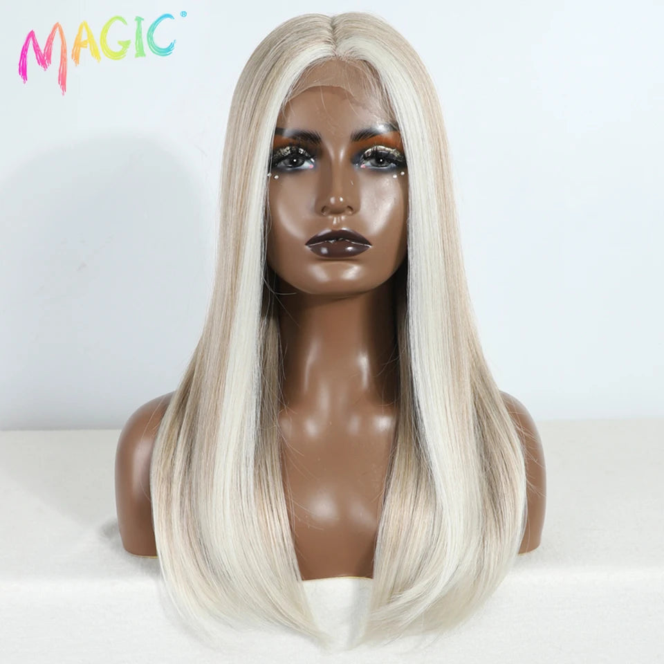 Magic Hair Synthetic Lace Front Wigs For Black Women Straight Bob Wigs 22 inch Easy Wear Ombre Brown Blonde Wig Cosplay Wig