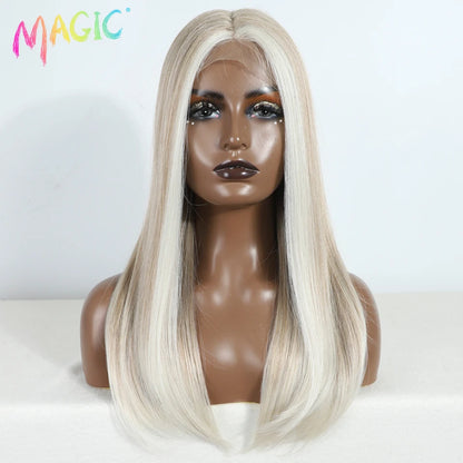Magic Hair Synthetic Lace Front Wigs For Black Women Straight Bob Wigs 22 inch Easy Wear Ombre Brown Blonde Wig Cosplay Wig