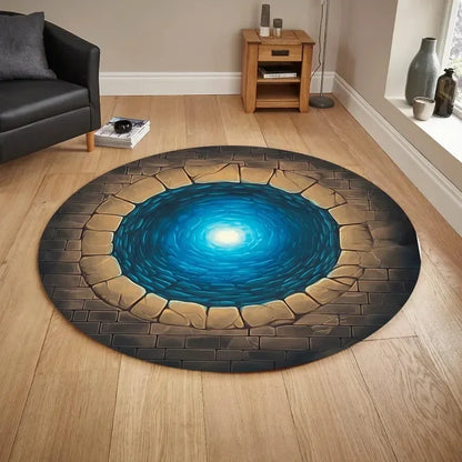 3D Illusion Masterpieces Round Rugs Big Crack and Deep Hole Designs Stunning Optical Illusion Carpets Look Crack Floor Mats