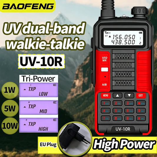 Baofeng UV-10R High Power Walkie Talkie 999CH FM Radio Flashlight VOX Portable Outdoor Hunting Construction Two Way Radio