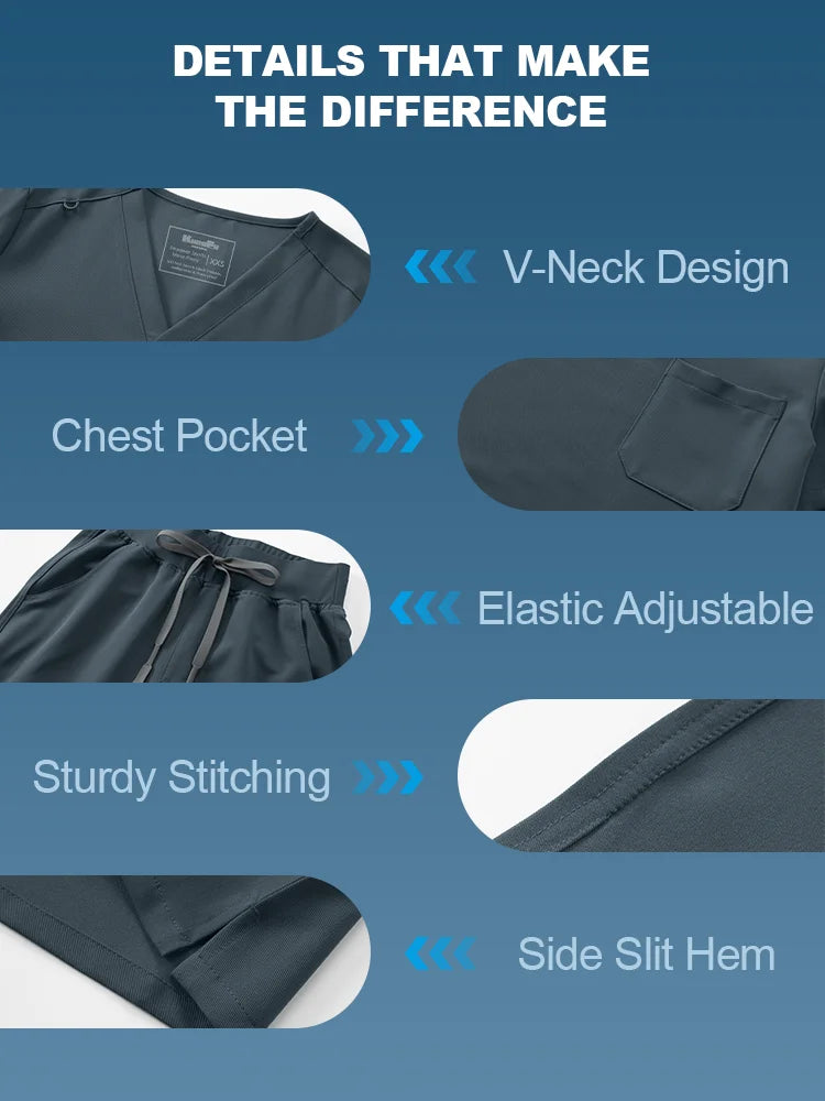 Women’s Scrubs Set V Neck Top Pants 2PCS Medical Uniform Soft Breathable Antibacterial Workwear for Nurses Doctors