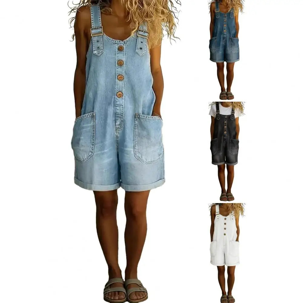 Fashion Denim Overalls for Women Loose Fit Classic Bib Casual Jean Stretchy Denim Overall Jumpsuit Tapered Leg Jean Pants