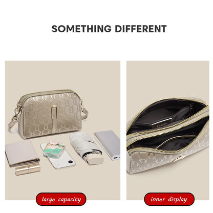 FOXER Elegant Women's Shoulder Bag Split Leather Lady Crossbody Bag Fashion Monogram Print Large Capacity Purse