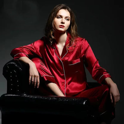 6A Factory Brand 100% Mulberry Silk Pajamas Women Set Summer Autumn Spring Winter Long-sleeved Two-piece Set Silk Sleepwear Gray