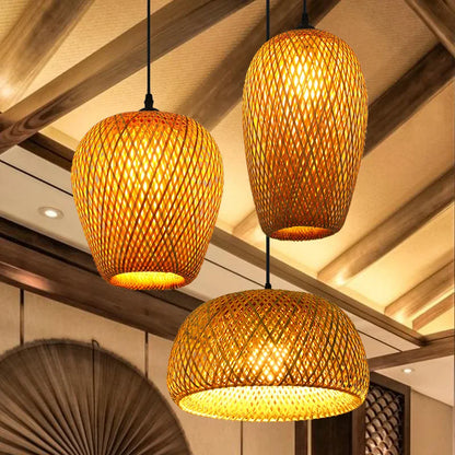 2025 Newest Bamboo Pendant Lamps Ceiling Lights Rattan Wicker Lustre Hand Knit Braiding Suspended Home Dining Braided Decor Hot