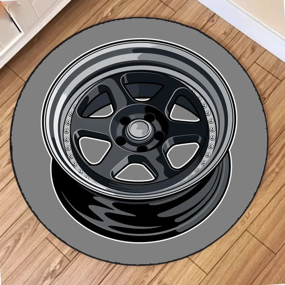 1pc Classic Black Tire Pattern Round Rug, Non-slip Floor Mat for Living Room, Bedroom, Bathroom, Holiday Home Decoration