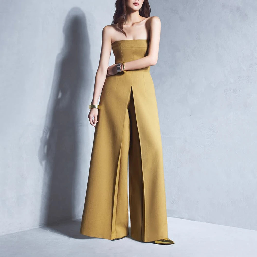 TWOTWINSTYLE Slimming Fahion Jumpsuits for Women Square Neck Sleeveless Patchwork Belt Temperament Jumpsuit Female Clothing New
