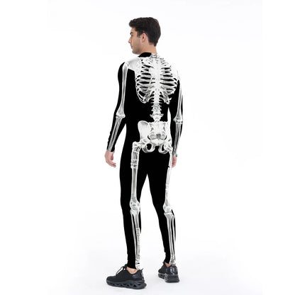 [You're My Secret] Halloween Cosplay Skeleton Zombie Scary Bodysuit 3D Digital Human Skull Printed Zentai Suits Couple Jumpsuits