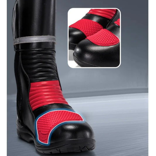 Hot Men Leather Moto Boots High Top Waterproof, Anti-collision Motorcbike Boots Breathable, Anti-skid, Safe Outdoor Riding