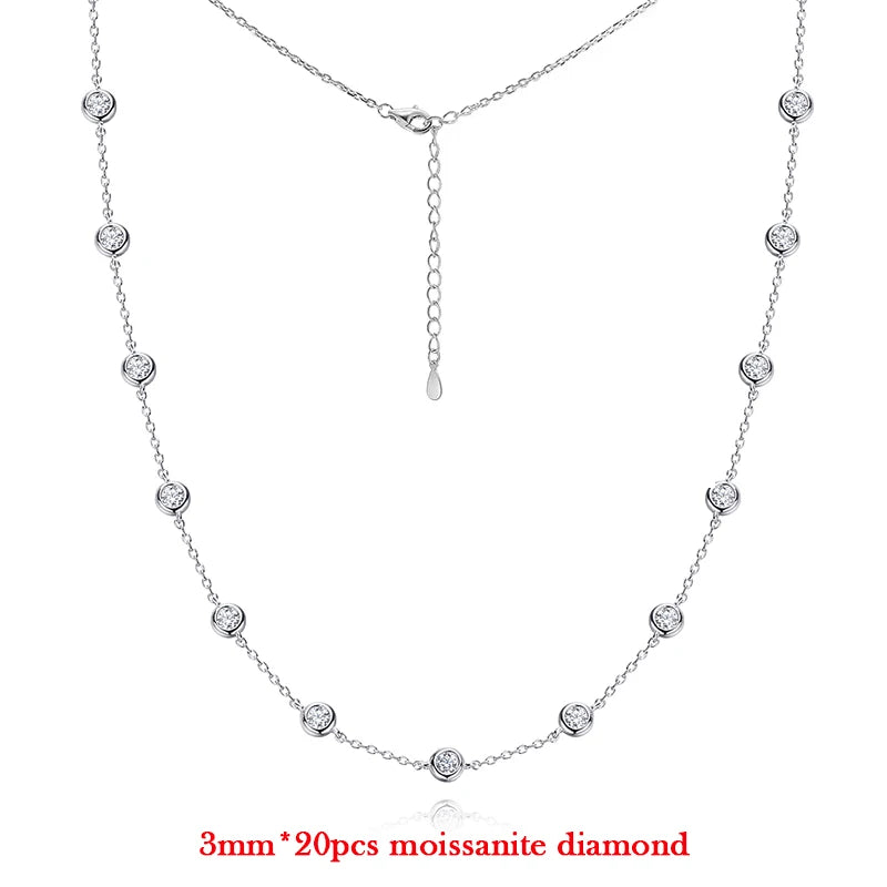 3MM Round Bubble Waterdrop Moissanite Diamond Tennis Neclace with 3ct Waterdrop Pendant NeckChain for Women 925 Silver Jewelry