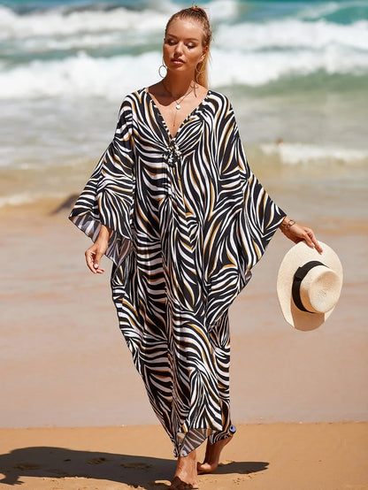 Fashion Boho Bikini Cover-ups Oversized Leopard Zebra Print Beach Cover Up Open Front Sunscreen Shawl For Women