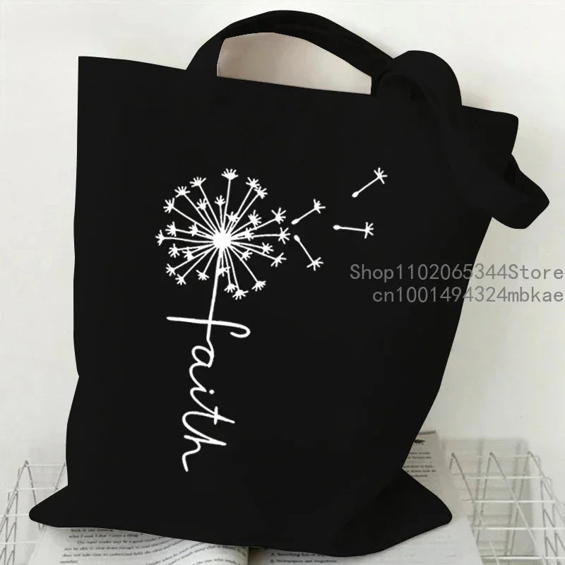 Faith Printed Heart Graphics Women Canvas Shoulder Tote Bag Casual Fashion Shopping Cases Bag Storage Handbag Christian Gifts